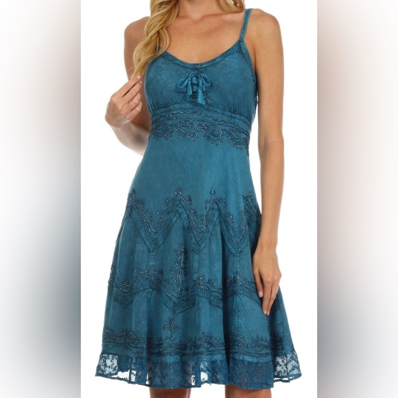 Sakkas Teal Embroidered Midi Dress - Picture 1 of 8